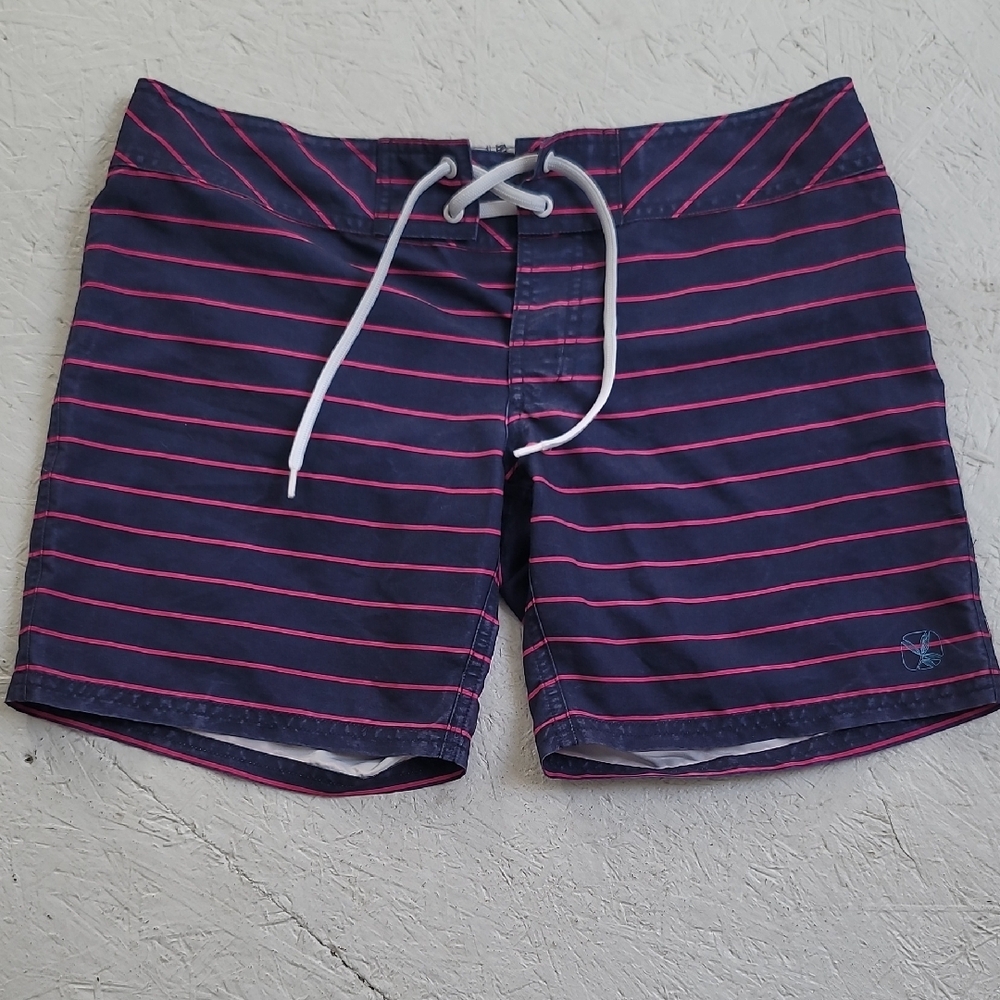 Navy and Pink Striped Women's Swim Shorts